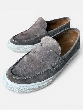 Hermes Grey Suede Slip-On Loafers with White Sole